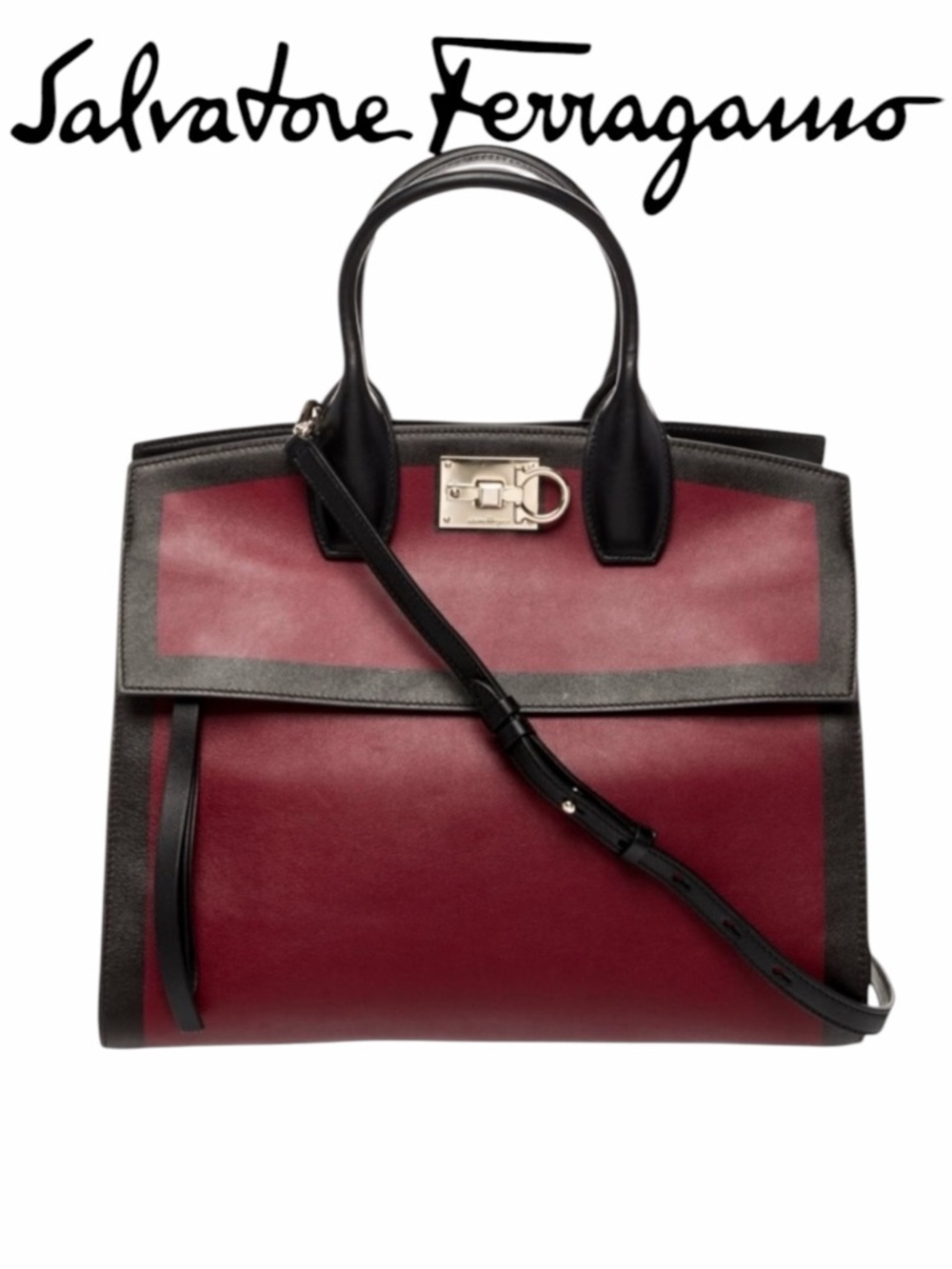 FERRAGAMO STUDIO BAG Carmine and Black